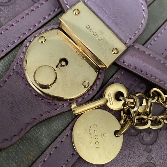 Gucci GG Embossed Guccissima Leather Treasure Bag Lavender Lock/Key Chain COA - Picture 4 of 15